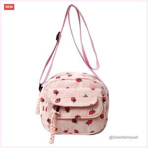 Corduroy Strawberry Tote Bag Crossbody Messenger Purse Women